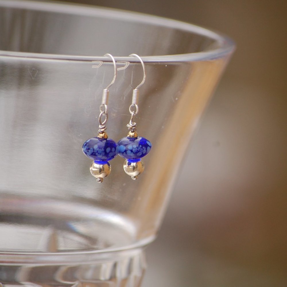 Blue Gold and Silver Earrings